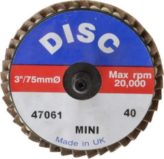 Garryson - 40 Grit, 3" Disc Diam, Type 27 Zirconia Alumina Flap Disc - 20,000 Max RPM, Nylon Backing, Quick Change Type R Attaching System, Coated - USA Tool & Supply
