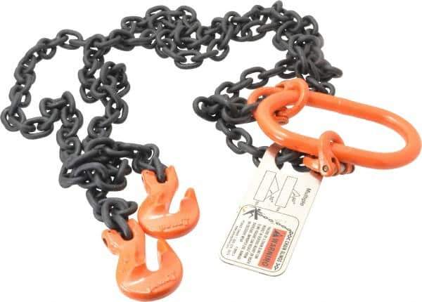 Pewag - 5' Long, 3,600 Lb Basket Capacity, 3,600 Lb Vertical Capacity, Alloy Steel Web Sling - DOG Chain Sling, 7/32" Diam Chain, Silver (Color), with Grab Hook & Master Link - USA Tool & Supply