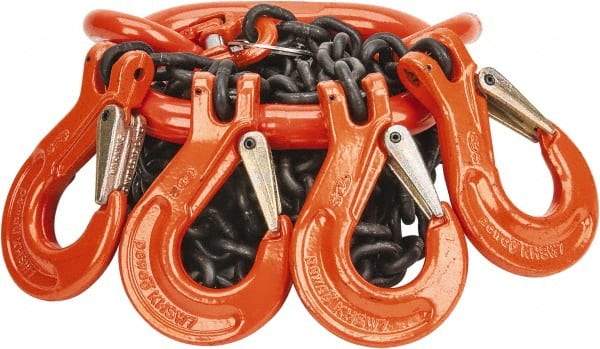 Pewag - 5' Long, 9,100 Lb Basket Capacity, 9,100 Lb Vertical Capacity, Alloy Steel Web Sling - QOS Chain Sling, 9/32" Diam Chain, Silver (Color), with 4 Sling Hooks & Master Link - USA Tool & Supply