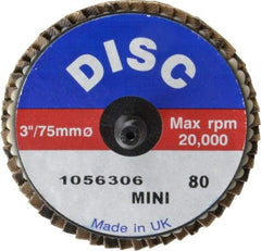 Garryson - 80 Grit, 3" Disc Diam, Type 27 Zirconia Alumina Flap Disc - 20,000 Max RPM, Nylon Backing, Quick Change Type R Attaching System, Coated - USA Tool & Supply