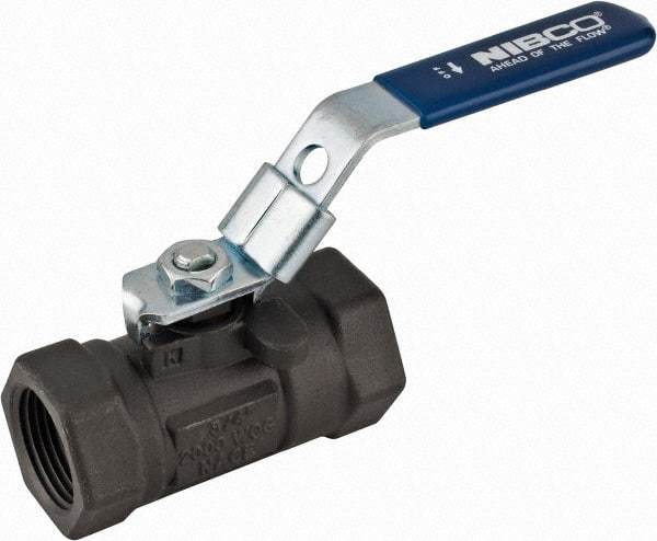 NIBCO - 3/4" Pipe, Reduced Port, Carbon Steel Fire Safe Ball Valve - 1 Piece, Inline - One Way Flow, FNPT x FNPT Ends, Locking Lever Handle, 2,000 WOG - USA Tool & Supply