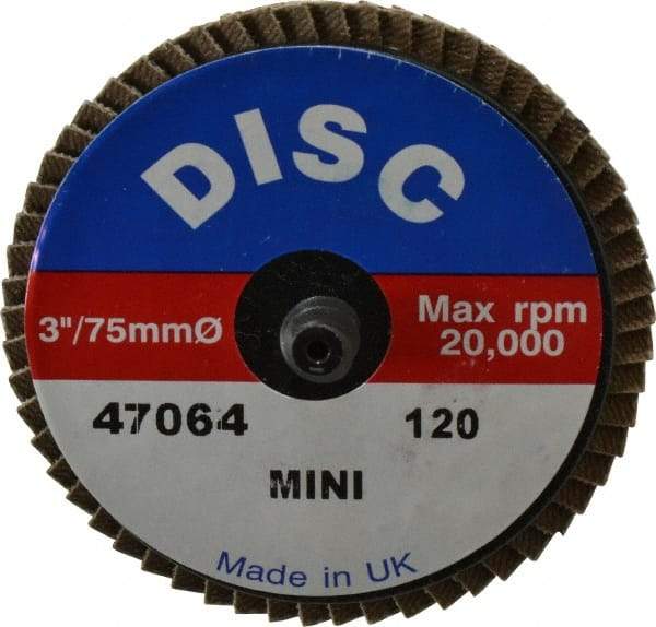 Garryson - 120 Grit, 3" Disc Diam, Type 27 Zirconia Alumina Flap Disc - 20,000 Max RPM, Nylon Backing, Quick Change Type R Attaching System, Coated - USA Tool & Supply