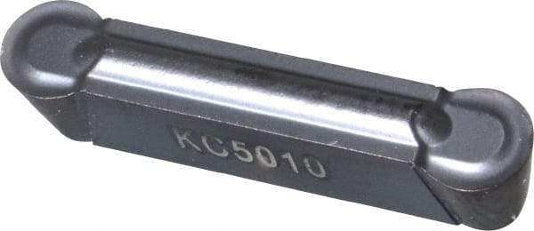 Kennametal - 0400M0R GMP Grade KC5010, 4mm Cutting Width Carbide Grooving Insert - 3.4mm Max Depth of Cut, Neutral, 0.0787" Corner Radius, TiAlN Finish - USA Tool & Supply
