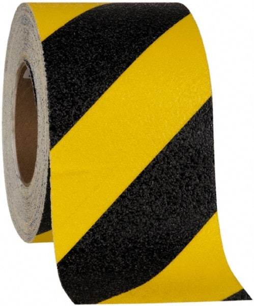 NMC - Black & Yellow Striped Anti-Slip Vinyl Tape - 4" Wide x 60' Long x 0.02" Thick, General Traffic - USA Tool & Supply
