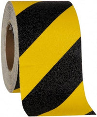 NMC - Black & Yellow Striped Anti-Slip Vinyl Tape - 6" Wide x 60' Long x 0.02" Thick, General Traffic - USA Tool & Supply