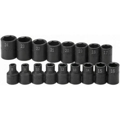 SK - 1/2" Drive Standard Impact Socket Set - 8 to 24mm, Metric Measurement Standard - USA Tool & Supply