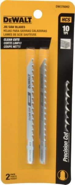 DeWALT - 4" Long, 10 Teeth per Inch, High Carbon Steel Jig Saw Blade - Toothed Edge, 1/4" Wide x 0.06" Thick, T-Shank - USA Tool & Supply