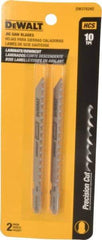 DeWALT - 4" Long, 10 Teeth per Inch, High Carbon Steel Jig Saw Blade - Toothed Edge, 1/4" Wide x 0.06" Thick, T-Shank - USA Tool & Supply