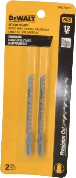 DeWALT - 3" Long, 12 Teeth per Inch, High Carbon Steel Jig Saw Blade - Toothed Edge, 1/4" Wide x 0.06" Thick, T-Shank - USA Tool & Supply