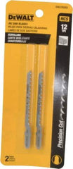 DeWALT - 3" Long, 12 Teeth per Inch, High Carbon Steel Jig Saw Blade - Toothed Edge, 1/4" Wide x 0.06" Thick, T-Shank - USA Tool & Supply