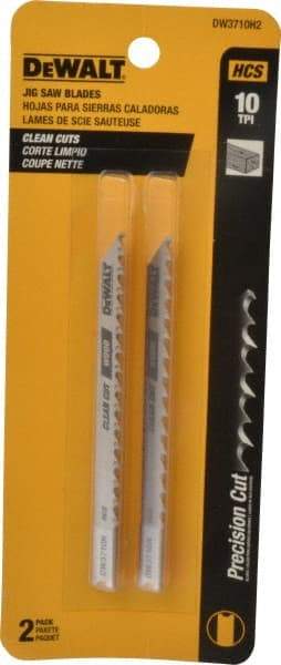 DeWALT - 4" Long, 10 Teeth per Inch, High Carbon Steel Jig Saw Blade - Toothed Edge, 1/4" Wide x 0.06" Thick, U-Shank - USA Tool & Supply