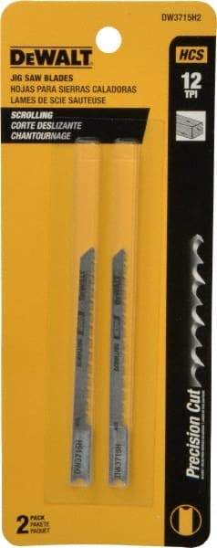 DeWALT - 3" Long, 12 Teeth per Inch, High Carbon Steel Jig Saw Blade - Toothed Edge, 1/4" Wide x 1/16" Thick, U-Shank - USA Tool & Supply