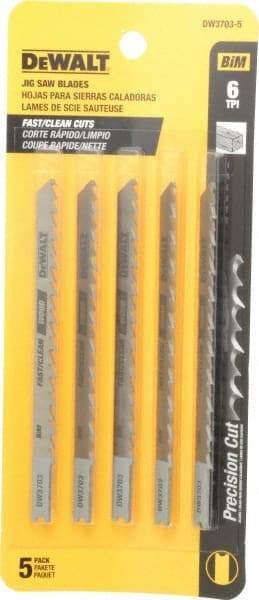 DeWALT - 4" Long, 6 Teeth per Inch, High Carbon Steel Jig Saw Blade - Toothed Edge, 1/4" Wide x 0.06" Thick, U-Shank - USA Tool & Supply