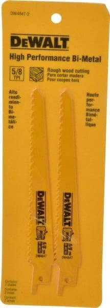 DeWALT - 6" Long, Bi-Metal Reciprocating Saw Blade - Tapered Profile, 5 to 8 TPI, Toothed Edge, Universal Shank - USA Tool & Supply