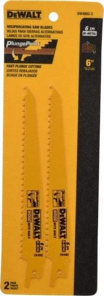 DeWALT - 6" Long, Bi-Metal Reciprocating Saw Blade - Tapered Profile, 6 TPI, Toothed Edge, Universal Shank - USA Tool & Supply