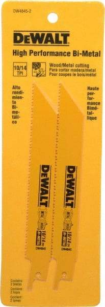 DeWALT - 6" Long x 3/4" Thick, Bi-Metal Reciprocating Saw Blade - Straight Profile, 10 to 14 TPI, Toothed Edge, Universal Shank - USA Tool & Supply