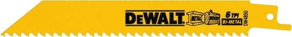 DeWALT - 6" Long, Bi-Metal Reciprocating Saw Blade - Straight Profile, 6 TPI, Toothed Edge, Universal Shank - USA Tool & Supply