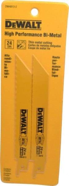 DeWALT - 6" Long x 3/4" Thick, Bi-Metal Reciprocating Saw Blade - Straight Profile, 24 TPI, Toothed Edge, Universal Shank - USA Tool & Supply