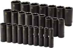 SK - 26 Piece 1/2" Drive Deep Impact Socket Set - 6 Points, 10 to 36mm, Metric Measurement Standard - USA Tool & Supply