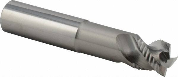 Iscar - 3/4" Diam, Coarse Pitch, 5/8" LOC, 3 Flute Solid Carbide 0.008" Corner Radius Roughing End Mill - Uncoated, 4" OAL, 3/4" Shank Diam, Single End, Centercutting, 45° Helix - USA Tool & Supply