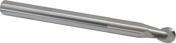 SGS - 1/2" Diam, 5/8" LOC, 2 Flute Solid Carbide Ball End Mill - Uncoated, Single End, 6" OAL, 1/2" Shank Diam, Spiral Flute - USA Tool & Supply
