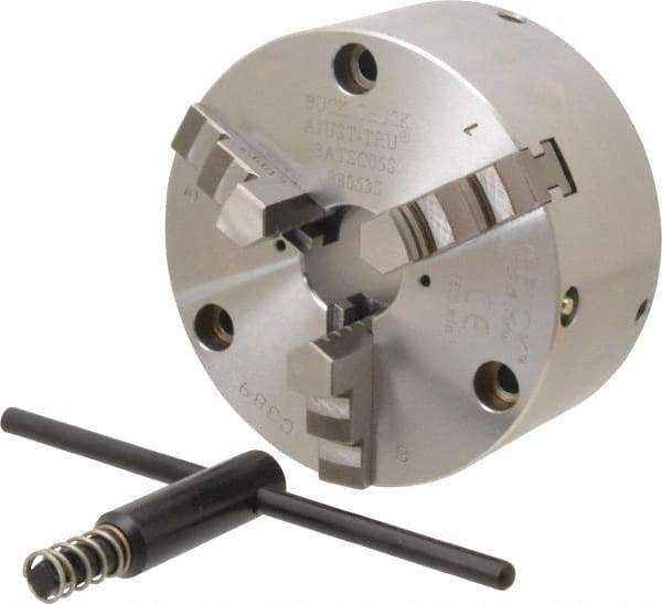 Buck Chuck Company - 3 Jaws, 5" Diam, Self Centering Manual Lathe Chuck - Front Mount, Adjustable, 5,500 Max RPM, 1.28" Through Hole Diam, Forged Steel - USA Tool & Supply