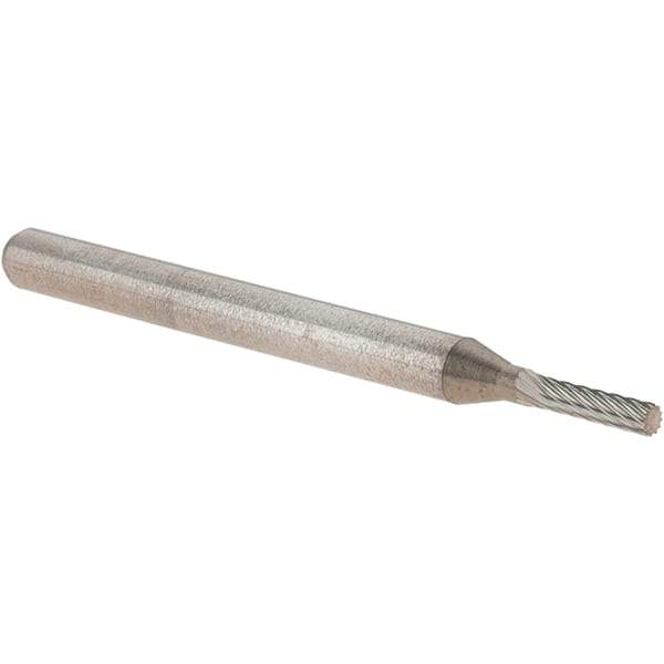 M.A. Ford - 1/16" Cut Diam, 1/8" Shank Diam, Cylinder Head Double Cut Burr - Carbide, Flat End, 1/4" LOC, 1-1/2" OAL - USA Tool & Supply