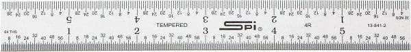 SPI - 6" Long, 1/64, 1/32, 1/16, 1/8" Graduation, Rigid Steel Rule - 4R Graduation Style, 3/4" Wide, Silver, Satin Chrome Finish - USA Tool & Supply