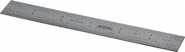 SPI - 6" Long, 1/100, 1/64, 1/32, 1/10" Graduation, Rigid Steel Rule - 5R Graduation Style, 3/4" Wide, Silver, Satin Chrome Finish - USA Tool & Supply