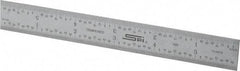 SPI - 6" Long, 1/100, 1/64, 1/50, 1/32" Graduation, Rigid Steel Rule - 16R Graduation Style, 3/4" Wide, Silver, Satin Chrome Finish - USA Tool & Supply