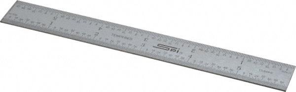 SPI - 6" Long, 1/64, 1/32" and 0.5, 1mm Graduation, Rigid Steel Rule - English/Metric Graduation Style, 3/4" Wide, Silver, Satin Chrome Finish - USA Tool & Supply