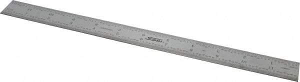 SPI - 12" Long, 1/64, 1/50, 1/32, 1/10" Graduation, Rigid Steel Rule - 3R Graduation Style, 1" Wide, Silver, Satin Chrome Finish - USA Tool & Supply