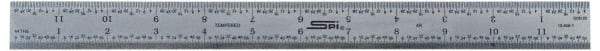 SPI - 18" Long, 1/64, 1/50, 1/32, 1/10" Graduation, Rigid Steel Rule - 3R Graduation Style, 1-1/8" Wide, Silver, Satin Chrome Finish - USA Tool & Supply