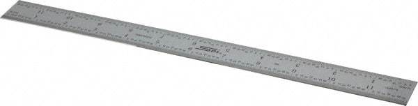 SPI - 12" Long, 1/100, 1/64, 1/32, 1/10" Graduation, Rigid Steel Rule - 5R Graduation Style, 1" Wide, Silver, Satin Chrome Finish - USA Tool & Supply