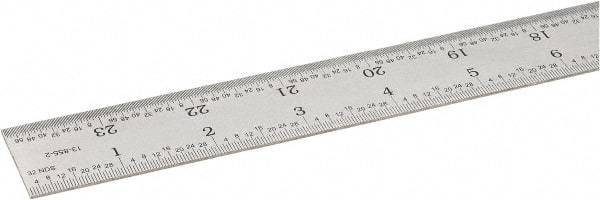 SPI - 24" Long, 1/64, 1/50, 1/32, 1/10" Graduation, Rigid Steel Rule - 3R Graduation Style, 1-1/8" Wide, Silver, Satin Chrome Finish - USA Tool & Supply