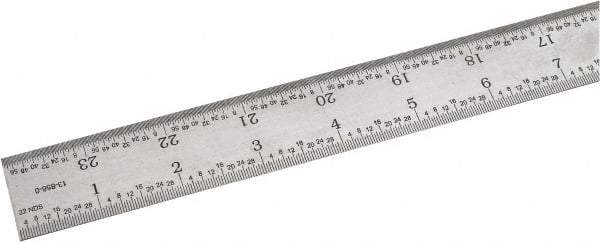 SPI - 24" Long, 1/64, 1/32, 1/16, 1/8" Graduation, Rigid Steel Rule - 4R Graduation Style, 1-1/8" Wide, Silver, Satin Chrome Finish - USA Tool & Supply