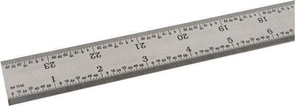 SPI - 24" Long, 1/64, 1/32" and 0.5, 1mm Graduation, Rigid Steel Rule - English/Metric Graduation Style, 1-1/8" Wide, Silver, Satin Chrome Finish - USA Tool & Supply