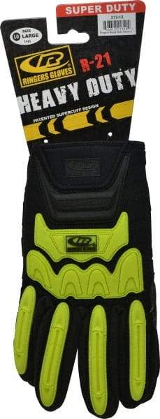 Ringers Gloves - Size L (10) Synthetic Blend General Protection Work Gloves - For Mechanic's & Lifting, Uncoated, Hook & Loop Cuff, Full Fingered, Black, Paired - USA Tool & Supply