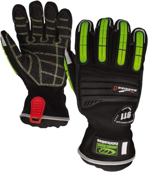 Ringers Gloves - Size S (8), Kevlar/Thermal Plastic Rubber Cut Resistant Gloves - Elastic Cuff, Black w/ Reflective Panels, Paired - USA Tool & Supply