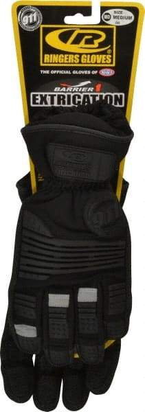 Ringers Gloves - Size M (9), Kevlar/Thermal Plastic Rubber Cut Resistant Gloves - Elastic Cuff, Black w/ Reflective Panels, Paired - USA Tool & Supply
