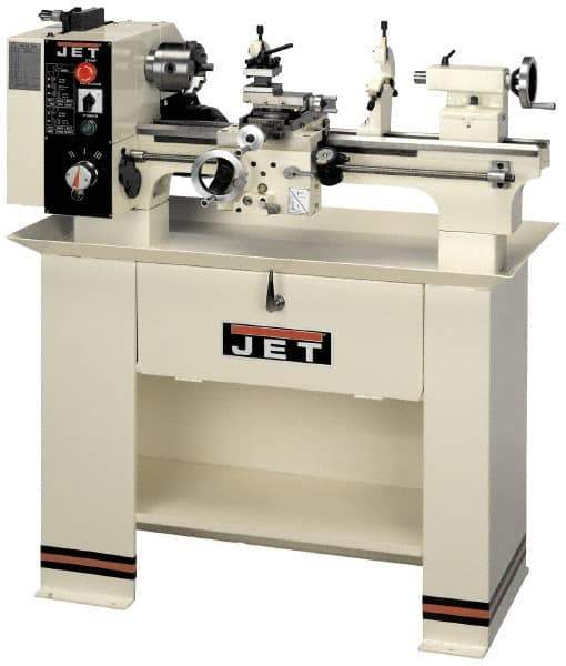 Jet - 14" Swing, 40" Between Centers, 230 Volt, Single Phase Bench Lathe - 5MT Taper, 3 hp, 40 to 1,800 RPM, 1-1/2" Bore Diam, 46" Deep x 28" High x 74-5/8" Long - USA Tool & Supply