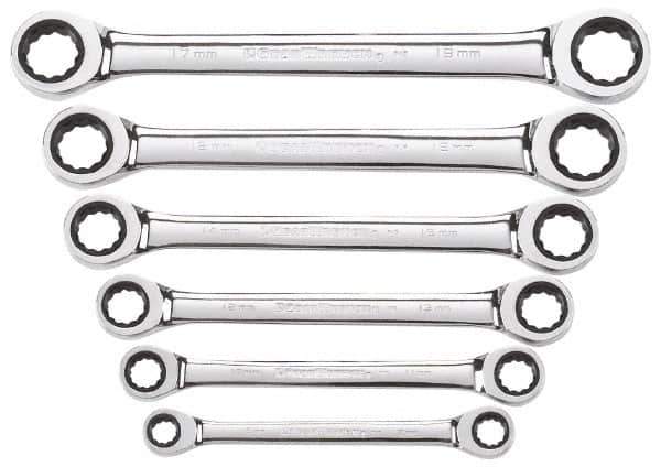 GearWrench - 6 Piece, 8mm x 9mm to 17mm x 19mm, Ratchet Set - Metric Measurement Standard, Chrome Finish, Comes in Display Card - USA Tool & Supply