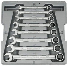 GearWrench - 8 Piece, 5/16" to 3/4", Combination Wrench Set - Inch Measurement Standard, Chrome Finish, Comes in Tray - USA Tool & Supply