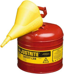 Justrite - 2 Gal Brass Type I Safety Can - 9-1/2" High, Red - USA Tool & Supply