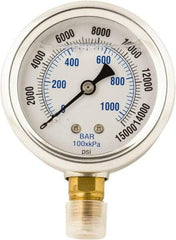 Value Collection - 0 to 15,000 Scale Range Pressure Liquid Filled Gauge - 1.5% of Scale Accuracy - USA Tool & Supply
