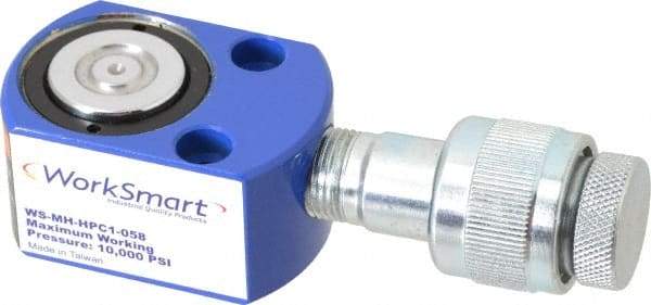 Value Collection - 5 Ton, 0.24" Stroke, 0.26 Cu In Oil Capacity, Portable Hydraulic Flat Body Cylinder - 1.1 Sq In Effective Area, 1.26" Lowered Ht., 1.5" Max Ht., 1.18" Cyl Bore Diam, 0.98" Plunger Rod Diam, 10,000 Max psi - USA Tool & Supply