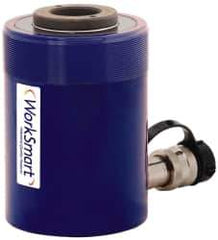 Value Collection - 30 Ton, 2.52" Stroke, 15.93 Cu In Oil Capacity, Portable Hydraulic Hollow Hole Cylinder - 6.32 Sq In Effective Area, 7.05" Lowered Ht., 9.57" Max Ht., 2.84" Cyl Bore Diam, 2.48" Plunger Rod Diam, 10,000 Max psi - USA Tool & Supply