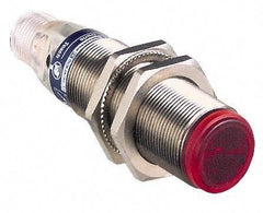 Telemecanique Sensors - 4 Pin M12 Connector, 30m Nominal Distance, Shock and Vibration Resistant, Through Beam Photoelectric Sensor - 12 to 24 VDC, 250 Hz, Brass, 76mm Long x 18mm Wide x 7 Inch High - USA Tool & Supply