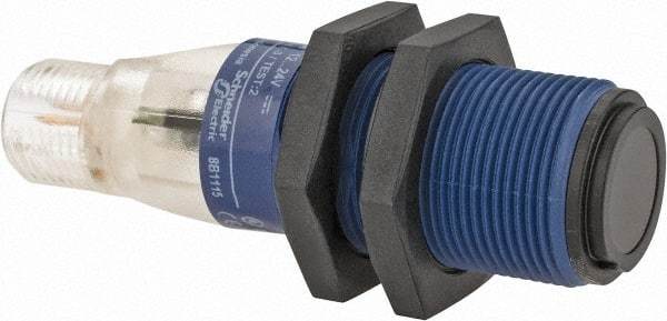 Telemecanique Sensors - 4 Pin M12 Connector, 15m Nominal Distance, Shock and Vibration Resistant, Through Beam Photoelectric Sensor - 12 to 24 VDC, 500 Hz, PBT, 60mm Long x 18mm Wide - USA Tool & Supply