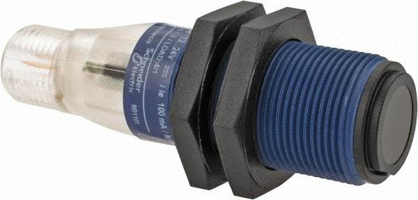 Telemecanique Sensors - 4 Pin M12 Connector, 15m Nominal Distance, Shock and Vibration Resistant, Through Beam Photoelectric Sensor - 12 to 24 VDC, 500 Hz, PBT, 2.36 Inch Long x 0.71 Inch Wide - USA Tool & Supply